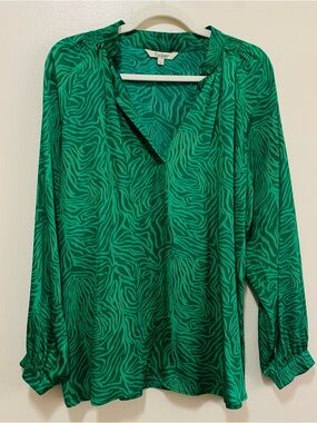 Tucker Green Zebra-Print V-Neck Silk Blouse size large